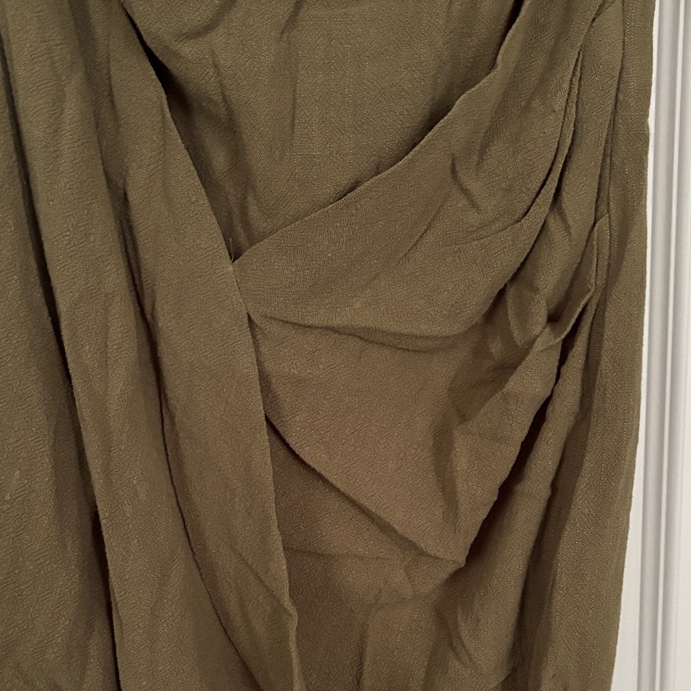 Olive Green One-Shoulder Linen Blend Midi Dress - Picture 4 of 6